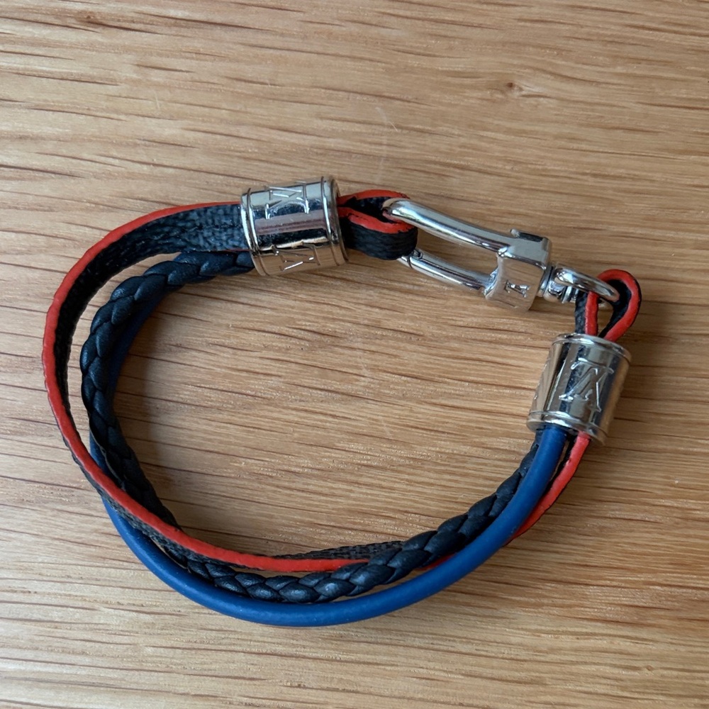 Louis Vuitton Braided Multicolor Leather Bracelet with Silver Accents
